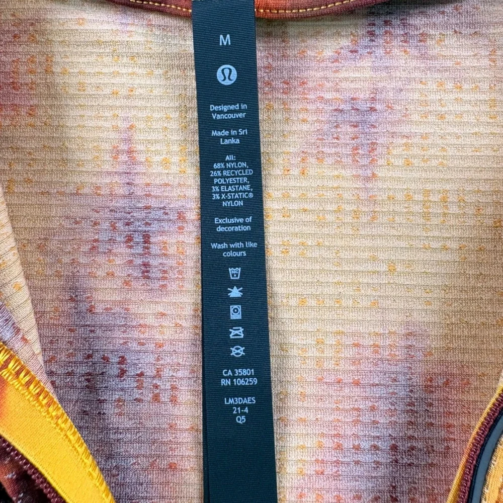 Lululemon Metal Vent Tech 1/2 Zip 2.0 Orange Tie Dye Pullover LM3DAES Mens M